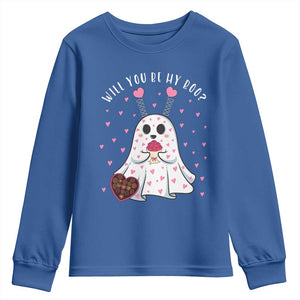 Valentines Ghost Youth Sweatshirt Will You Be My Boo Cute Funny TS10 Royal Blue Print Your Wear