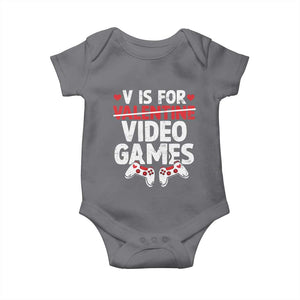 Valentines Day Gamers Baby Onesie V Is For Video Games TS10 Charcoal Print Your Wear