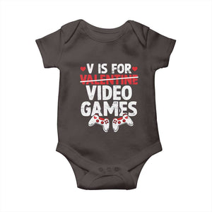 Valentines Day Gamers Baby Onesie V Is For Video Games TS10 Dark Chocolate Print Your Wear