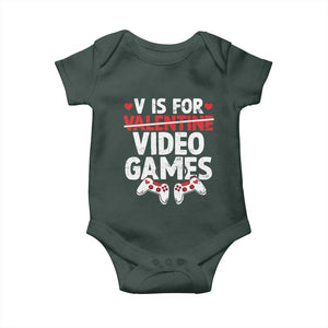 Valentines Day Gamers Baby Onesie V Is For Video Games TS10 Dark Forest Green Print Your Wear