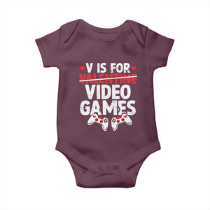 Valentines Day Gamers Baby Onesie V Is For Video Games TS10 Maroon Print Your Wear