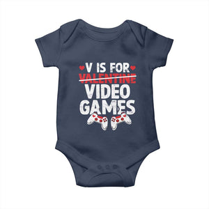 Valentines Day Gamers Baby Onesie V Is For Video Games TS10 Navy Print Your Wear