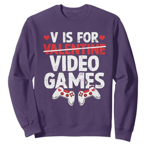 Valentines Day Gamers Sweatshirt V Is For Video Games TS10 Purple Print Your Wear