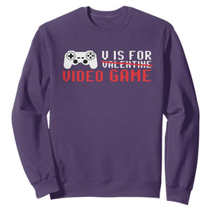 Valentines Day Gamers Sweatshirt V Is For Video Games Gamer TS10 Purple Print Your Wear