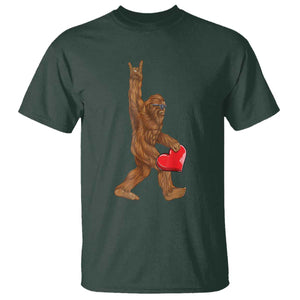 Bigfoot Heart Valentines Day T Shirt Boys Men Kids Love Sasquatch Lovers TS10 Dark Forest Green Print Your Wear