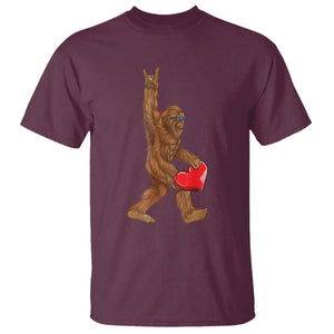 Bigfoot Heart Valentines Day T Shirt Boys Men Kids Love Sasquatch Lovers TS10 Maroon Print Your Wear