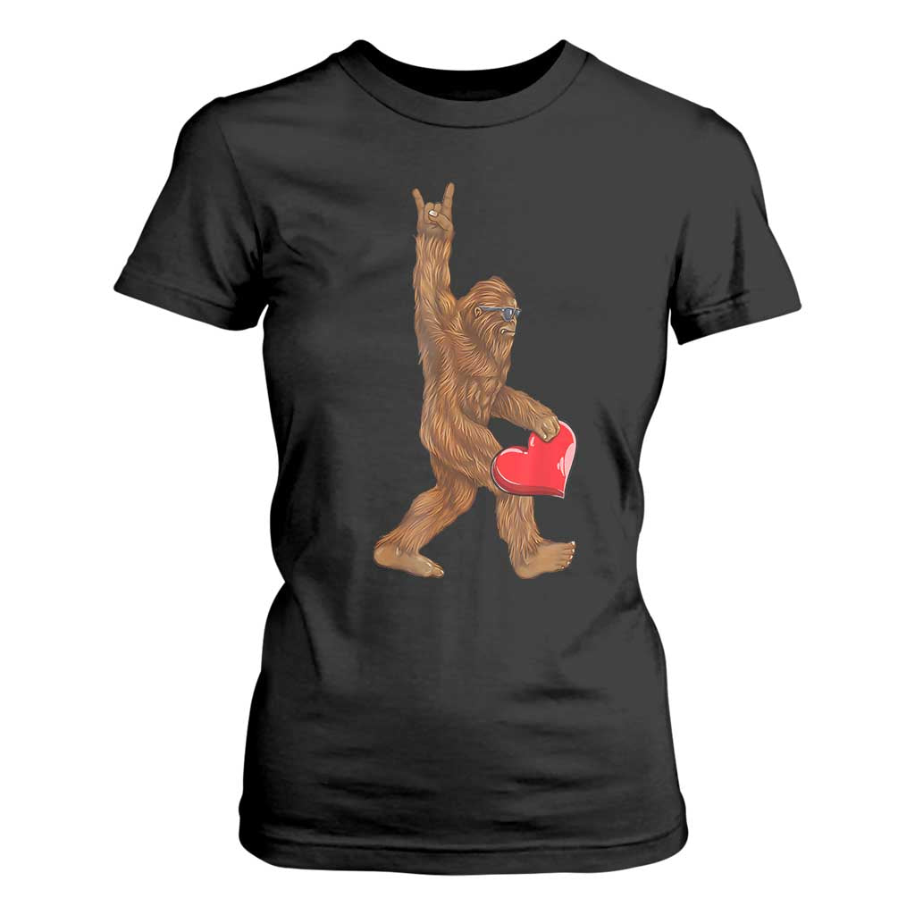 Bigfoot Heart Valentines Day T Shirt For Women Boys Men Kids Love Sasquatch Lovers TS10 Black Print Your Wear