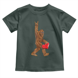 Bigfoot Heart Valentines Day Toddler T Shirt Boys Men Kids Love Sasquatch Lovers TS10 Dark Forest Green Print Your Wear