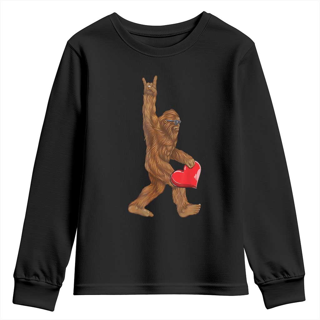 Bigfoot Heart Valentines Day Youth Sweatshirt Boys Men Kids Love Sasquatch Lovers TS10 Black Print Your Wear