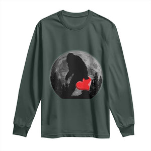 Bigfoot Heart Valentines Day Long Sleeve Shirt Funny Valentine Sasquatch Lovers TS10 Dark Forest Green Print Your Wear