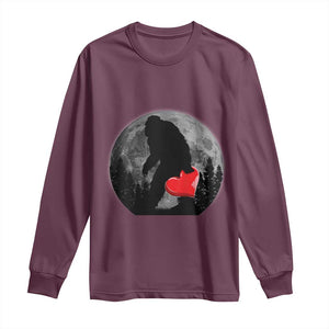 Bigfoot Heart Valentines Day Long Sleeve Shirt Funny Valentine Sasquatch Lovers TS10 Maroon Print Your Wear