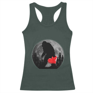 Bigfoot Heart Valentines Day Racerback Tank Top Funny Valentine Sasquatch Lovers TS10 Dark Forest Green Print Your Wear
