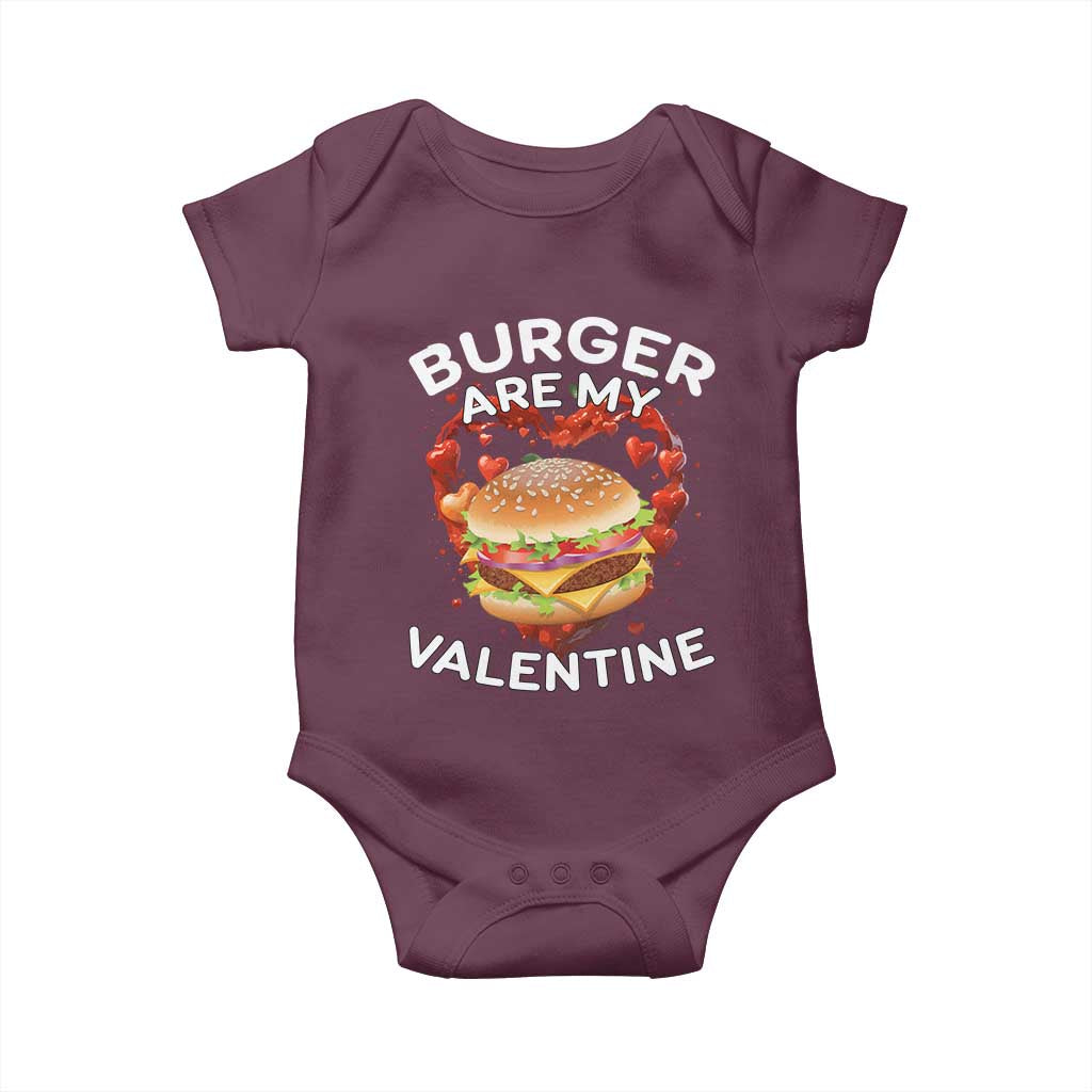 Burger Is My Valentine Funny Valentines Day Baby Onesie TS10 Maroon Print Your Wear