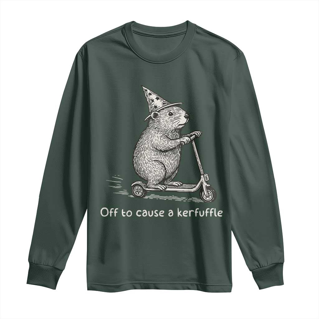 Funny Groundhog Off To Cause A Kerfuffle Long Sleeve Shirt TS10 Dark Forest Green Print Your Wear