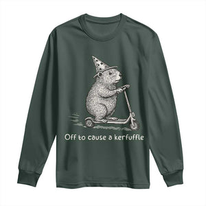 Funny Groundhog Off To Cause A Kerfuffle Long Sleeve Shirt TS10 Dark Forest Green Print Your Wear