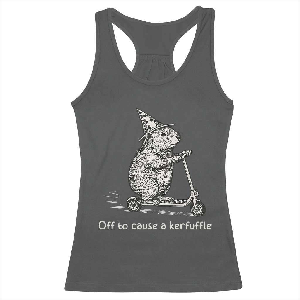 Funny Groundhog Off To Cause A Kerfuffle Racerback Tank Top TS10 Dark Heather Print Your Wear