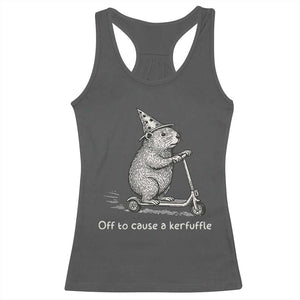 Funny Groundhog Off To Cause A Kerfuffle Racerback Tank Top TS10 Dark Heather Print Your Wear
