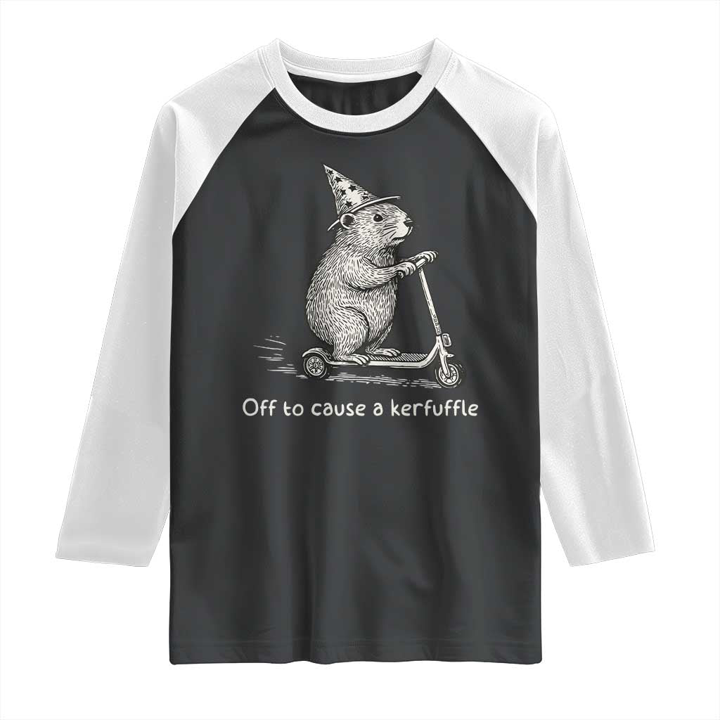 Funny Groundhog Off To Cause A Kerfuffle Raglan Shirt TS10 Black White Print Your Wear