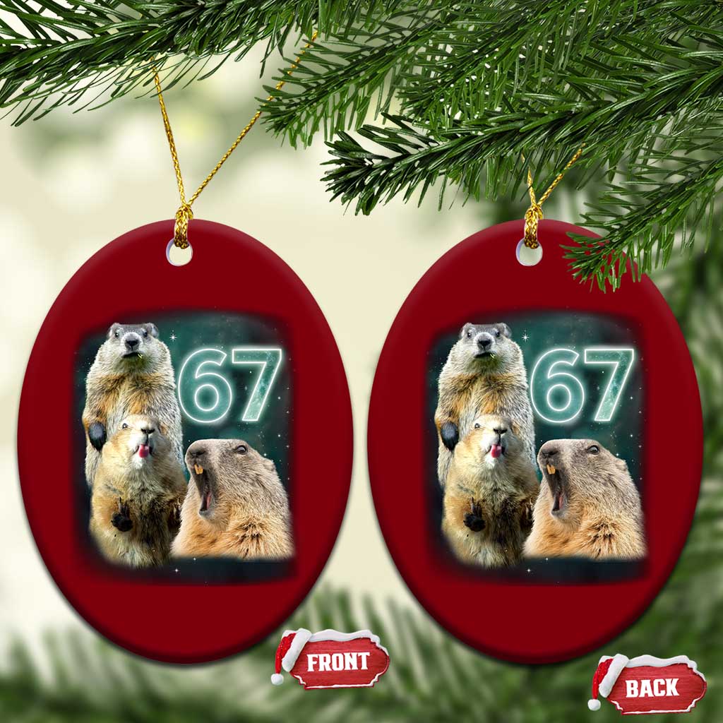 67 Meme Groundhog Ceramic Ornament Howling At The Moon Funny Six Seven Meme Ground Hog Day TS10 Print Your Wear