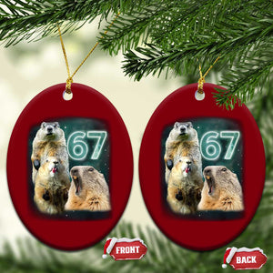 67 Meme Groundhog Ceramic Ornament Howling At The Moon Funny Six Seven Meme Ground Hog Day TS10 Print Your Wear