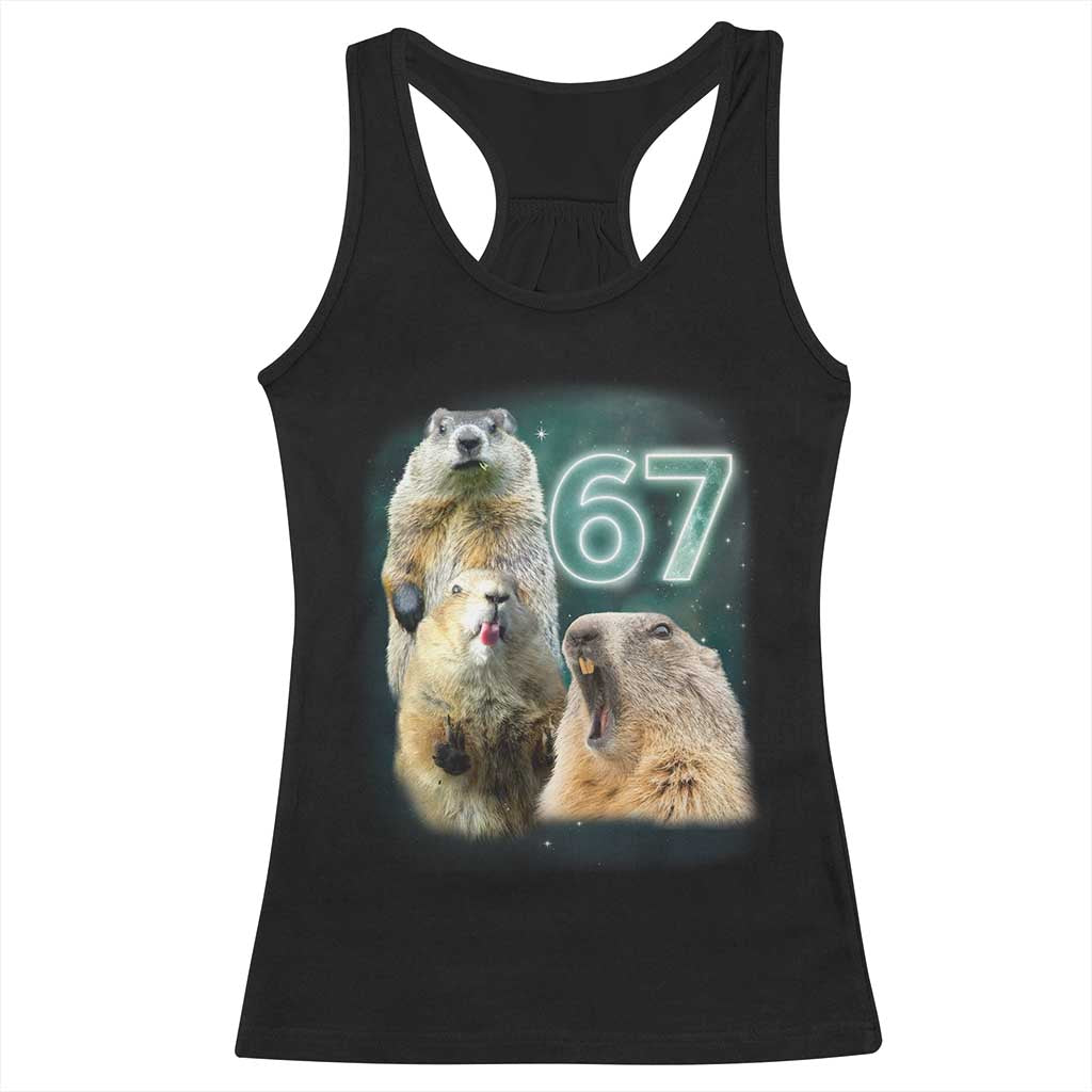 67 Meme Groundhog Racerback Tank Top Howling At The Moon Funny Six Seven Meme Ground Hog Day TS10 Black Print Your Wear