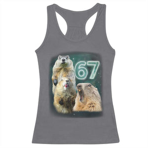 67 Meme Groundhog Racerback Tank Top Howling At The Moon Funny Six Seven Meme Ground Hog Day TS10 Charcoal Print Your Wear