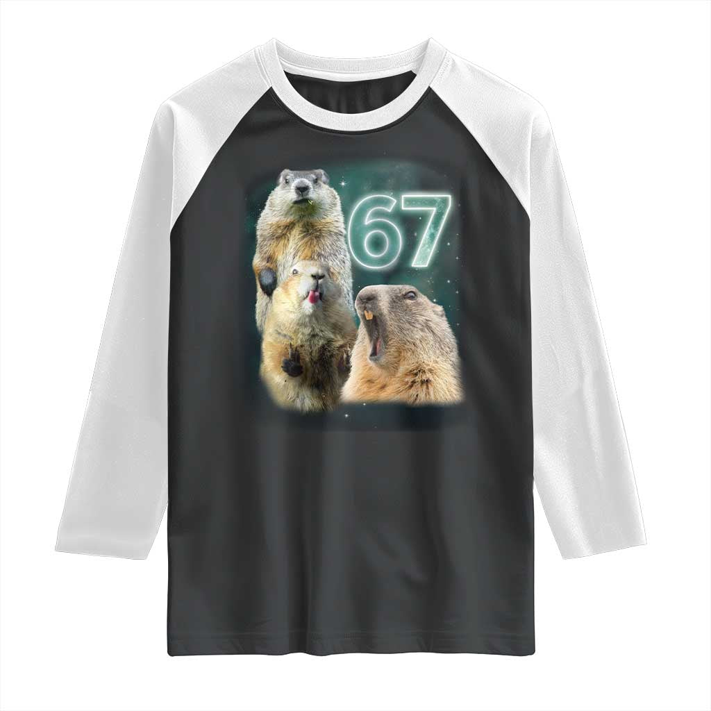 67 Meme Groundhog Raglan Shirt Howling At The Moon Funny Six Seven Meme Ground Hog Day TS10 Black White Print Your Wear
