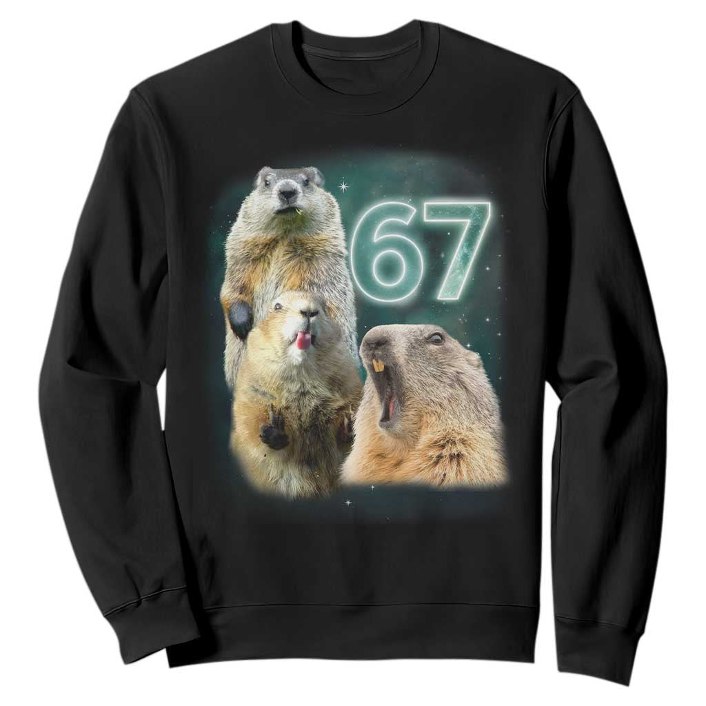 67 Meme Groundhog Sweatshirt Howling At The Moon Funny Six Seven Meme Ground Hog Day TS10 Black Print Your Wear