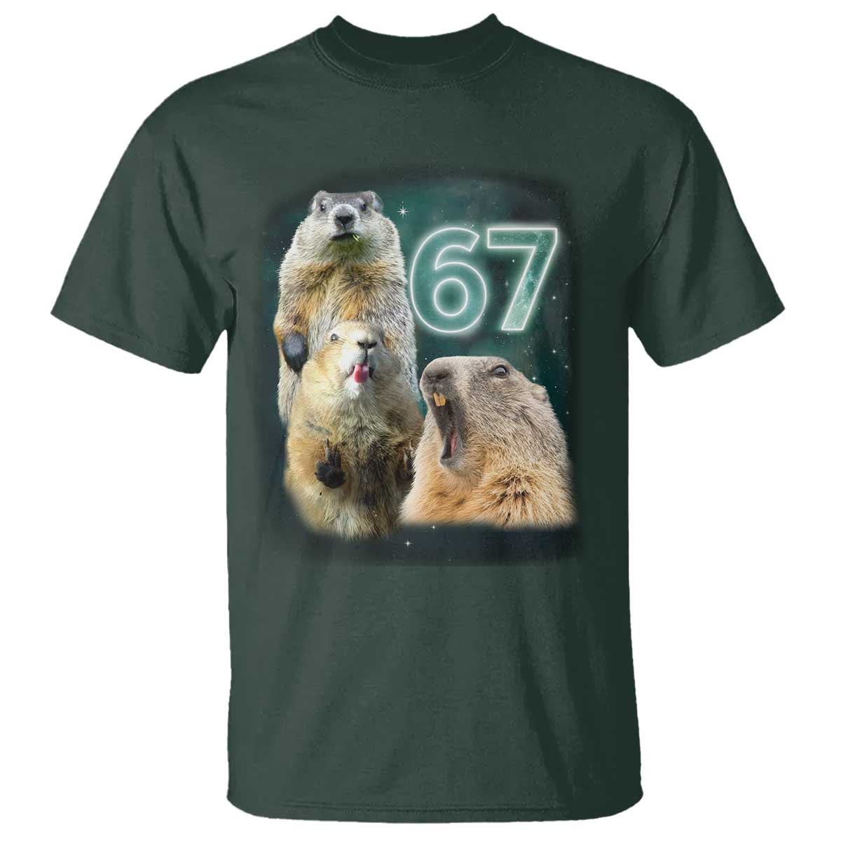 67 Meme Groundhog T Shirt Howling At The Moon Funny Six Seven Meme Ground Hog Day TS10 Dark Forest Green Print Your Wear