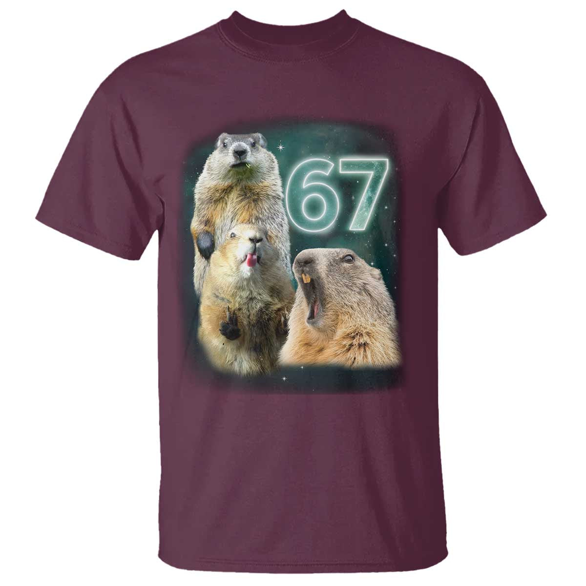 67 Meme Groundhog T Shirt Howling At The Moon Funny Six Seven Meme Ground Hog Day TS10 Maroon Print Your Wear