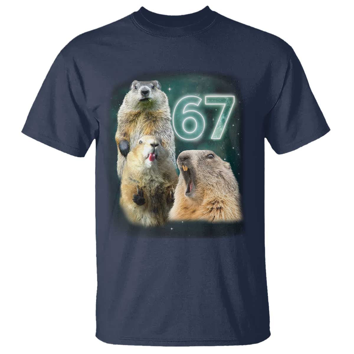67 Meme Groundhog T Shirt Howling At The Moon Funny Six Seven Meme Ground Hog Day TS10 Navy Print Your Wear