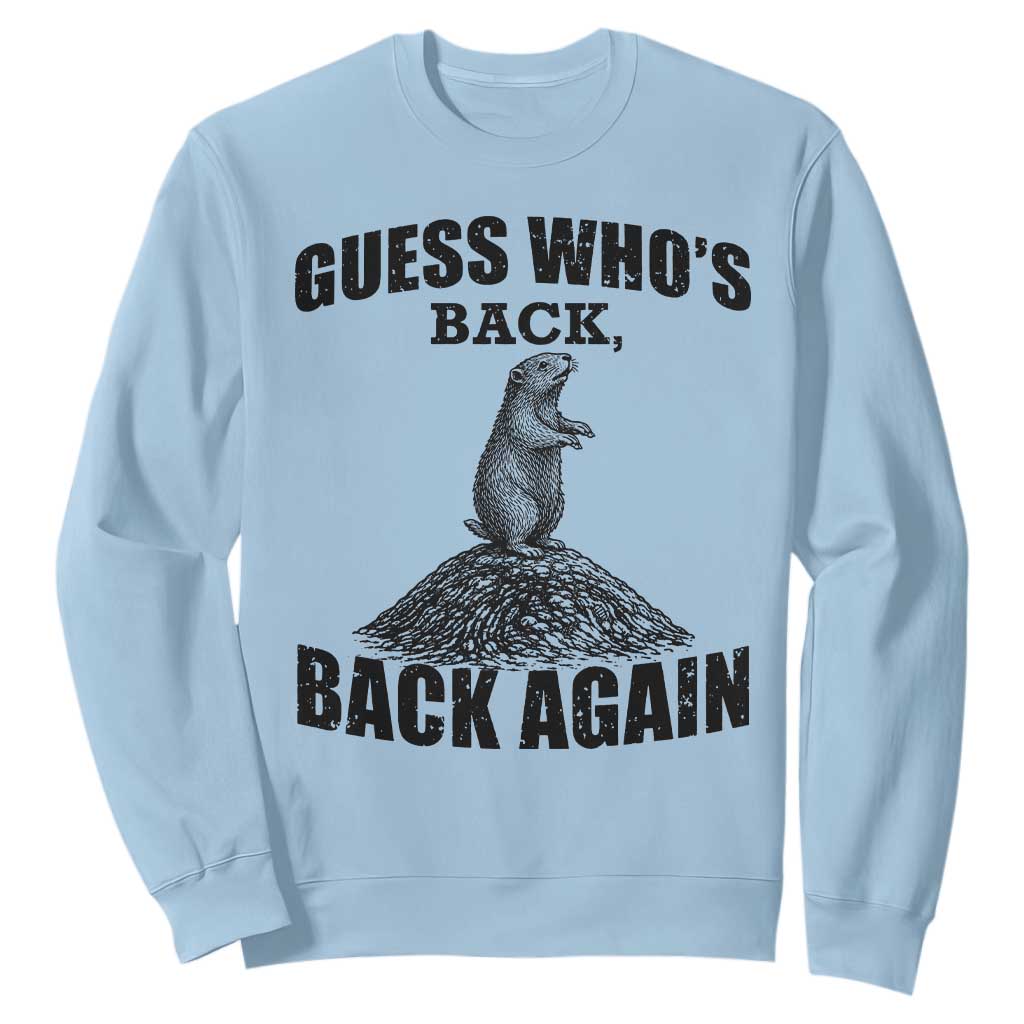 Funny Groundhog Day Sweatshirt Retro Guess Whos Back TS10 Light Blue Print Your Wear