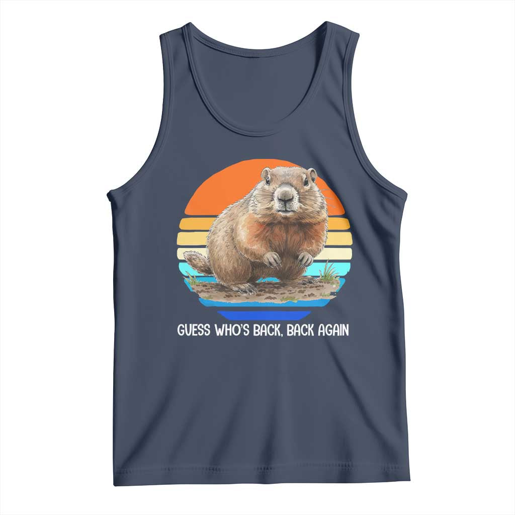 Groundhog Day Tank Top Retro Vintage Funny Woodchuck Guess Whos Back TS10 Navy Print Your Wear