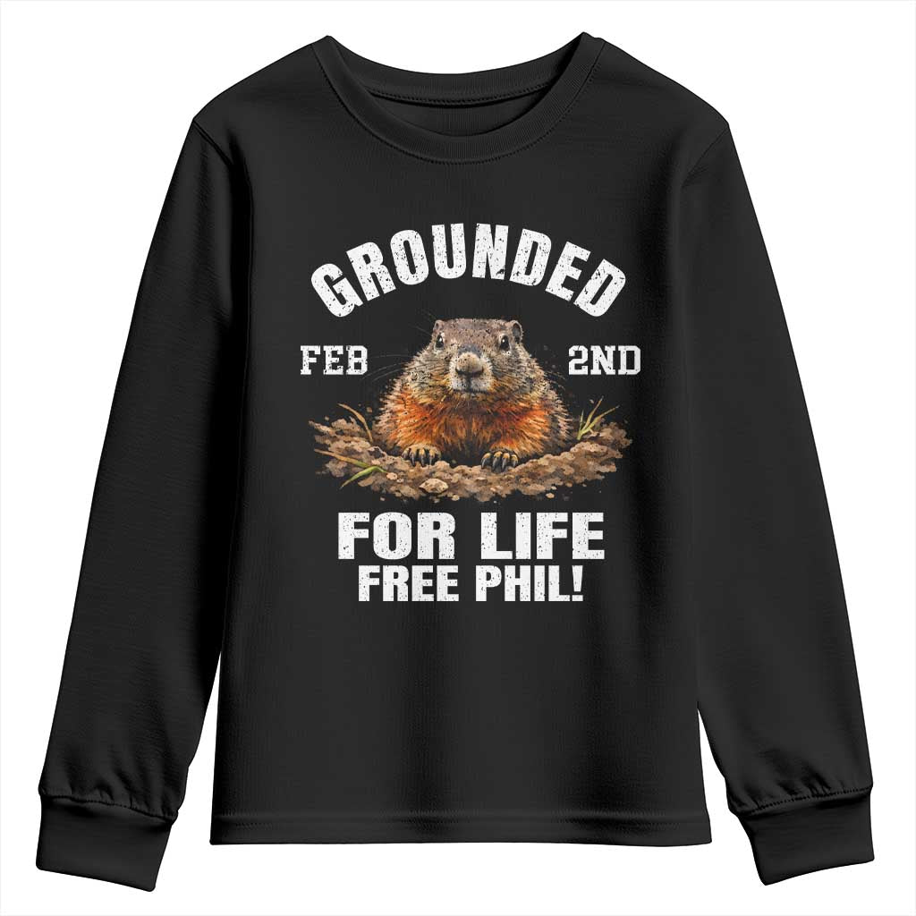 Funny Groundhog Youth Sweatshirt Grounded For Life Ground Hog Day TS10 Black Print Your Wear