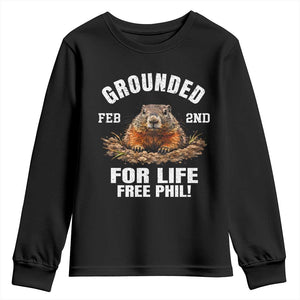 Funny Groundhog Youth Sweatshirt Grounded For Life Ground Hog Day TS10 Black Print Your Wear