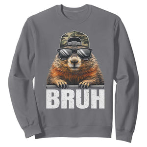 Bruh Groundhog Sweatshirt Funny Woodchuck Camo Hat Youth Teens Kids Slang TS10 Charcoal Print Your Wear