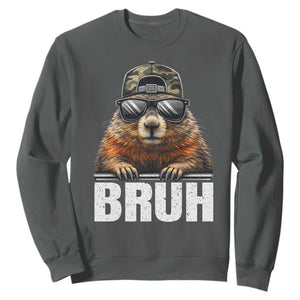 Bruh Groundhog Sweatshirt Funny Woodchuck Camo Hat Youth Teens Kids Slang TS10 Dark Heather Print Your Wear