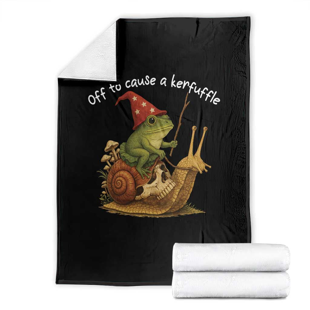 Whimsical Frog Wizard Meme Throw Blanket Off to Cause A Kerfuffle TS10 Black Print Your Wear