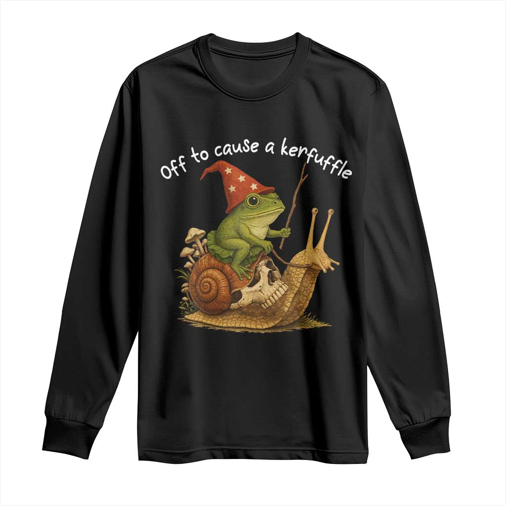 Whimsical Frog Wizard Meme Long Sleeve Shirt Off to Cause A Kerfuffle TS10 Black Print Your Wear