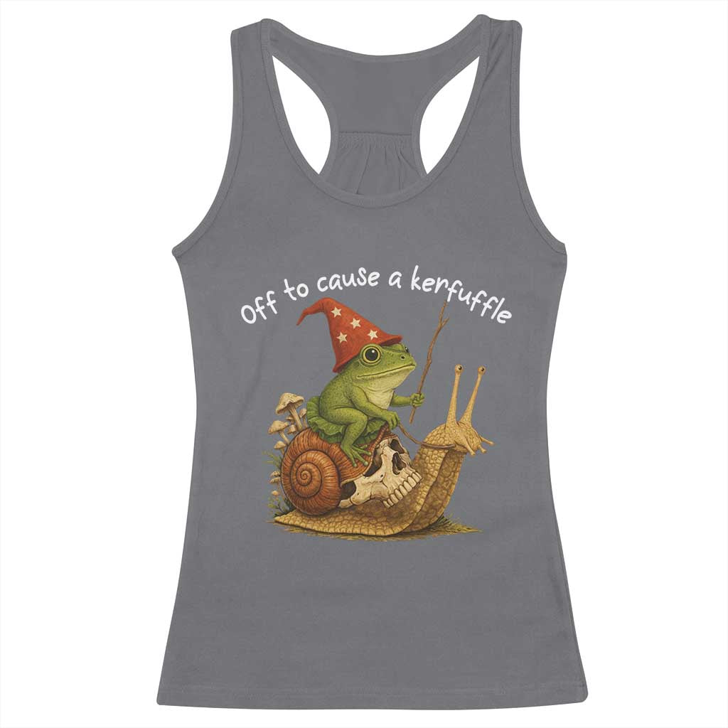 Whimsical Frog Wizard Meme Racerback Tank Top Off to Cause A Kerfuffle TS10 Charcoal Print Your Wear