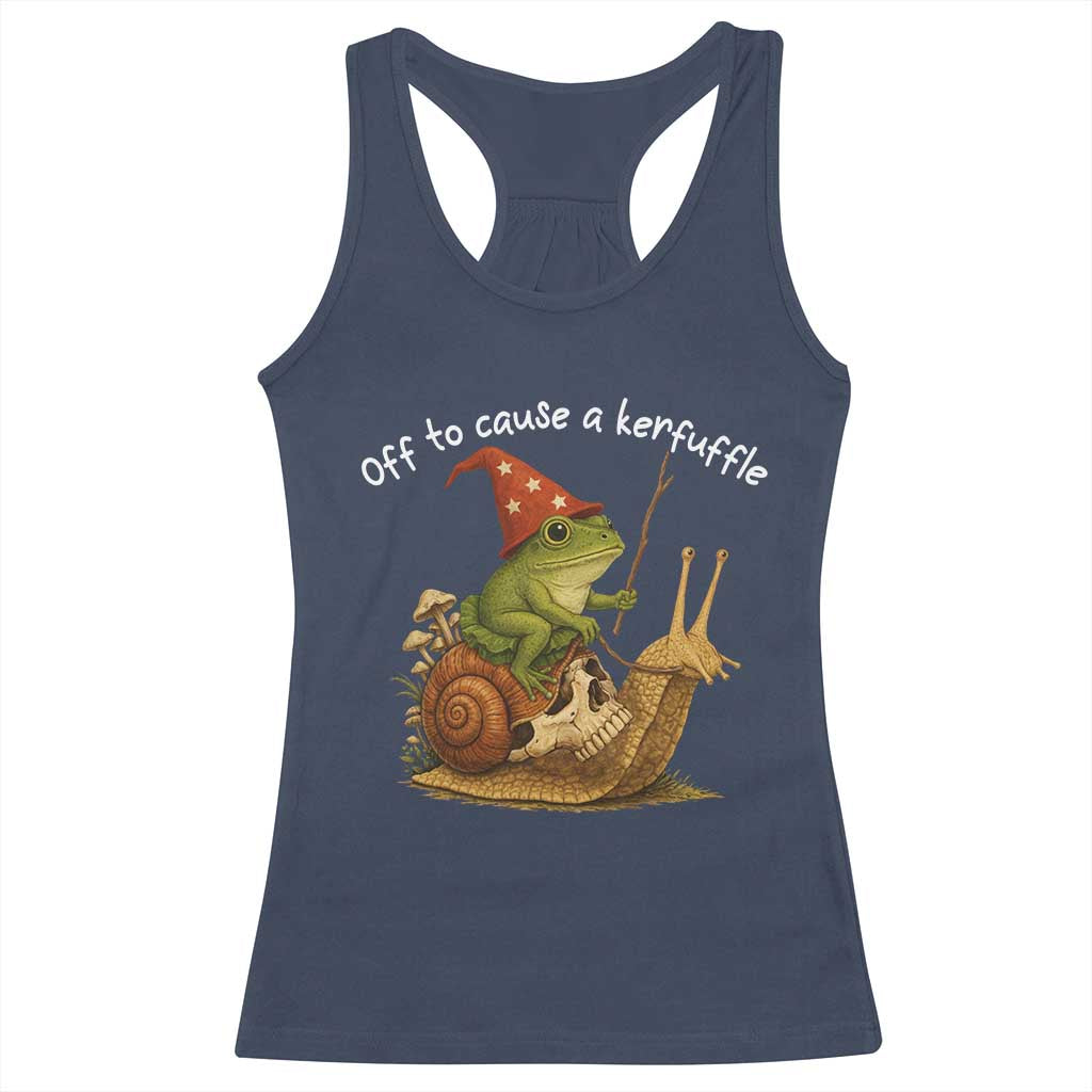 Whimsical Frog Wizard Meme Racerback Tank Top Off to Cause A Kerfuffle TS10 Navy Print Your Wear