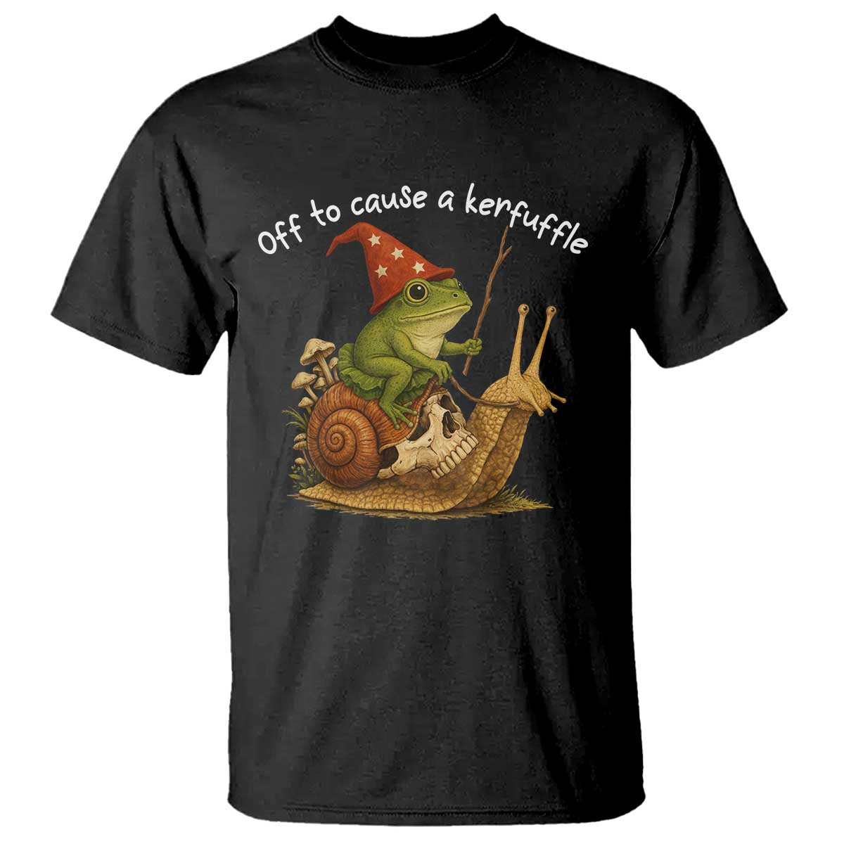 Whimsical Frog Wizard Meme T Shirt Off to Cause A Kerfuffle TS10 Black Print Your Wear