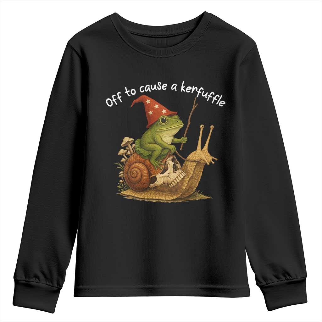 Whimsical Frog Wizard Meme Youth Sweatshirt Off to Cause A Kerfuffle TS10 Black Print Your Wear
