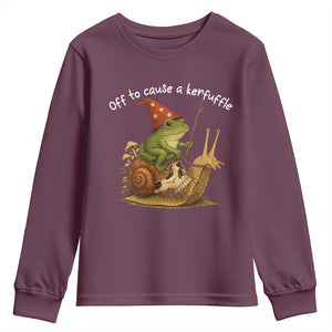 Whimsical Frog Wizard Meme Youth Sweatshirt Off to Cause A Kerfuffle TS10 Maroon Print Your Wear