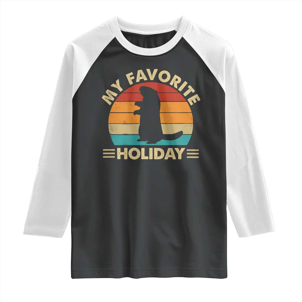 Groundhog Day Raglan Shirt My Favorite Holiday Retro Woodchuck TS10 Black White Print Your Wear