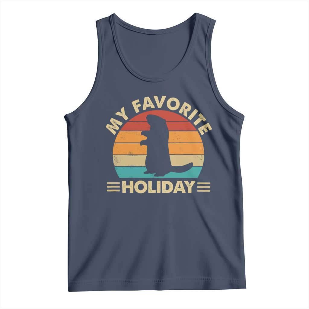 Groundhog Day Tank Top My Favorite Holiday Retro Woodchuck TS10 Navy Print Your Wear