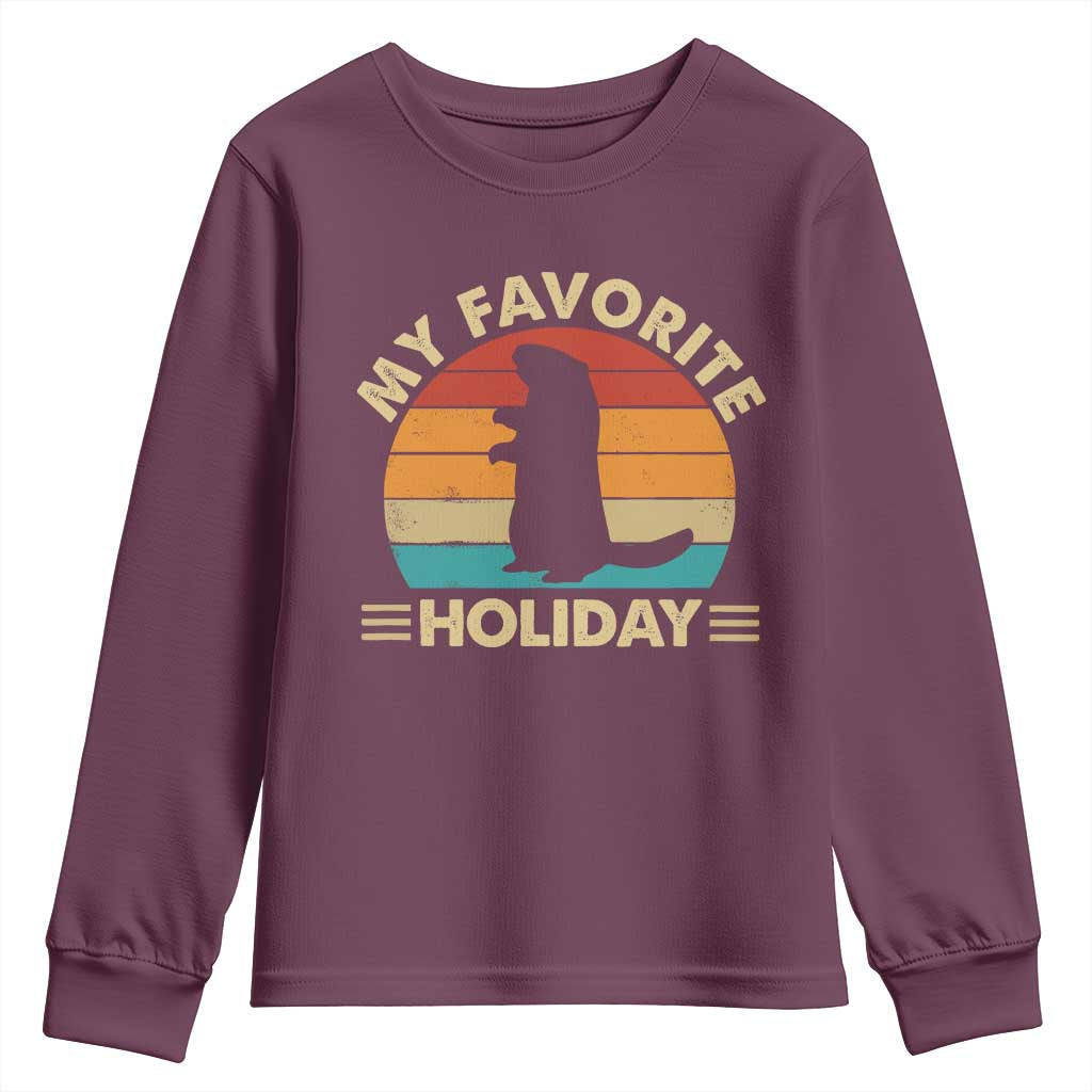 Groundhog Day Youth Sweatshirt My Favorite Holiday Retro Woodchuck TS10 Maroon Print Your Wear