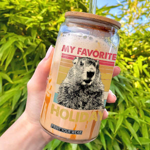Groundhog Day Glass Can Retro My Favorite Holiday Retro Woodchuck TS10 Black Print Your Wear