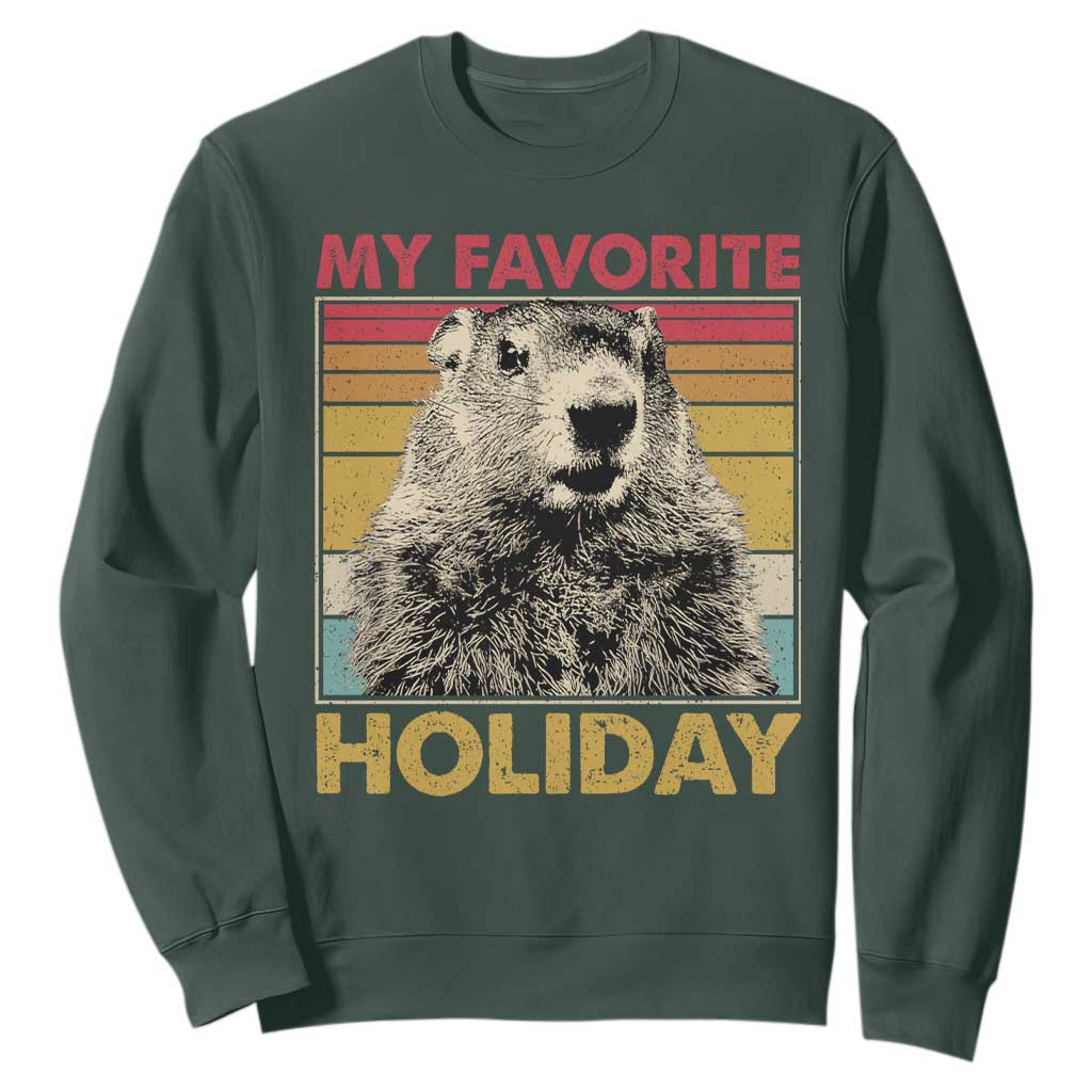 Groundhog Day Sweatshirt Retro My Favorite Holiday Retro Woodchuck TS10 Dark Forest Green Print Your Wear