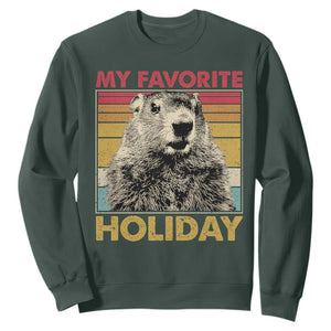 Groundhog Day Sweatshirt Retro My Favorite Holiday Retro Woodchuck TS10 Dark Forest Green Print Your Wear